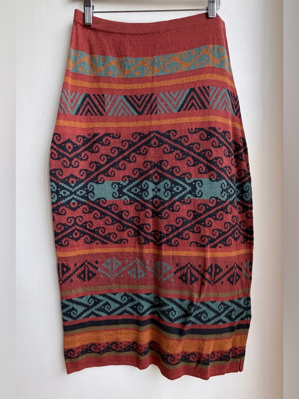 Peruvian Connection 100% Pima Cotton Lightweight Geo Jacquard Midi Skirt M